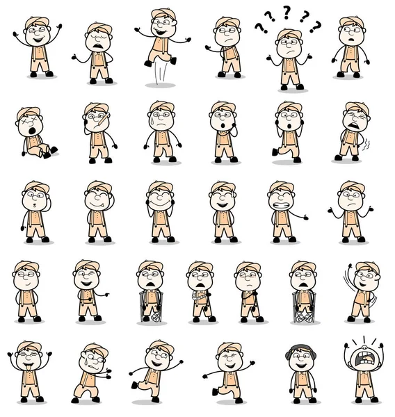 Young Cartoon Carpenter Character Poses - Set of Concepts Vector — 스톡 벡터