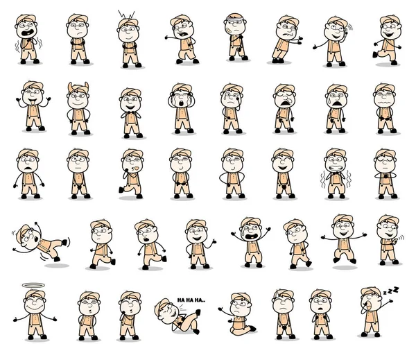 Carpintero cómico personaje con varias poses - Colección de Con — Vector de stock