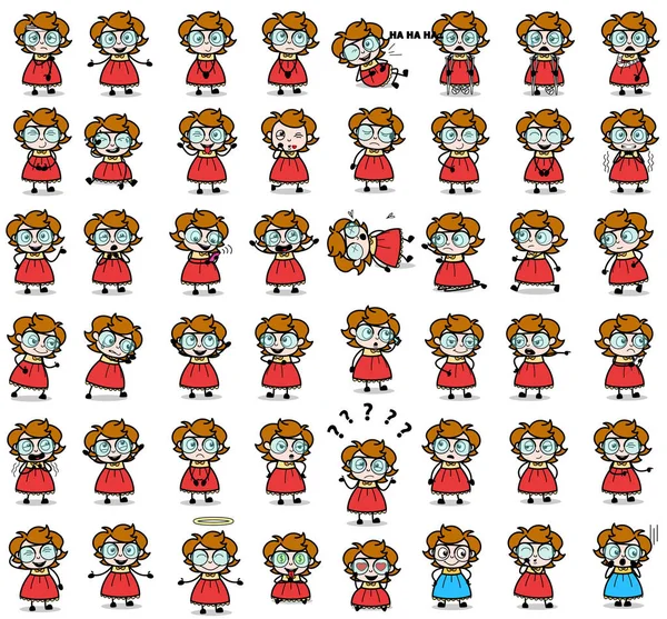 Funny Comic Intelligent Girl Poses - Set of Many Concepts Vector Vector Graphics