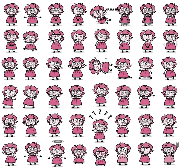 Comic Intelligent Girl Poses - Set of Vintage Concepts Vector il Royalty Free Stock Illustrations