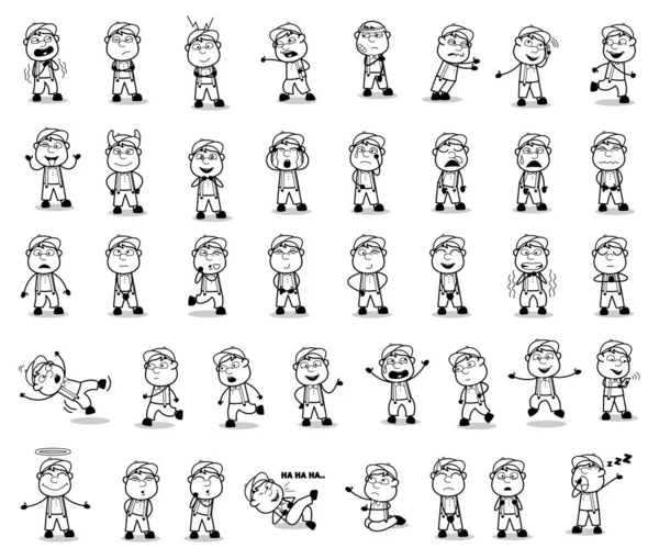 Drawing Art of Comic Carpenter Poses - Set of Concepts Vector il Royalty Free Stock Illustrations