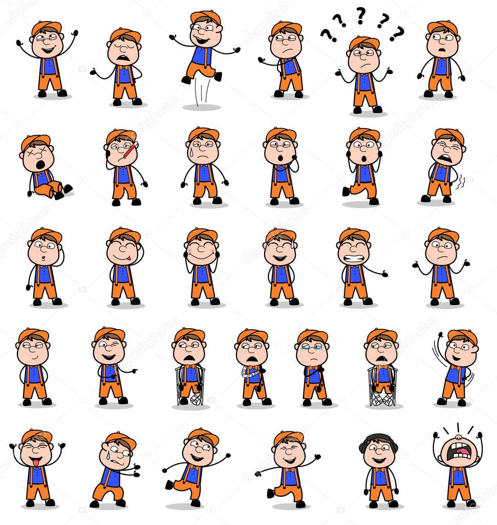 Carpenter Character with Various Poses - Set of Concepts Vector 