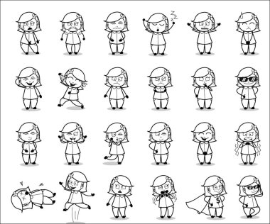 Comic Housewife Retro Pozisyonları - Kavramların Vektör İllüstrasyonu