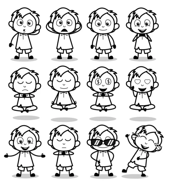 Comic Black and White Office Guy Poses - Set of Different Vector — 스톡 벡터