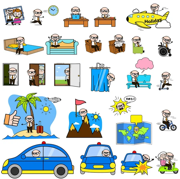 Cartoon Old Boss - Set of Concepts Vector illustrations — 스톡 벡터
