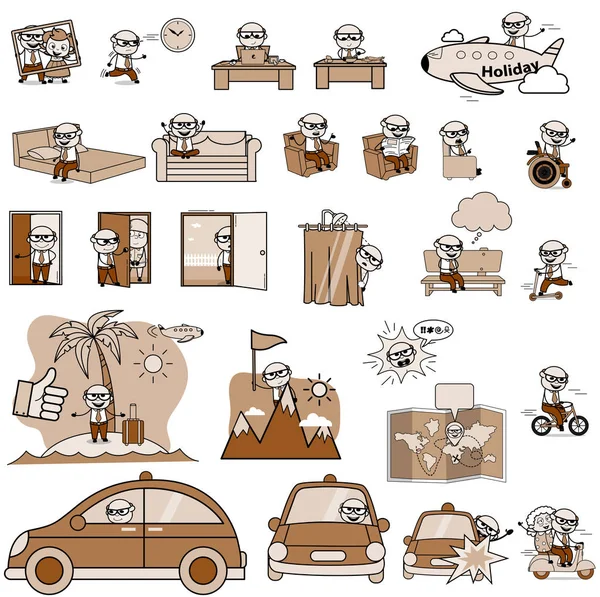 Différents personnages Comic Old Boss - Ensemble de concepts vectoriels ill — Image vectorielle