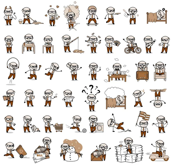 Vintage Comic Old Boss - Set of Concepts Vector illustrations — 스톡 벡터