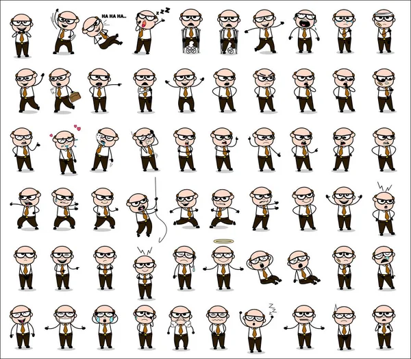 Comic Old Boss Poses - Conjunto de conceptos ilustraciones vectoriales — Vector de stock