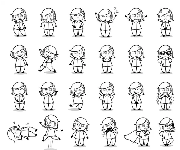 Poses rétro femme au foyer BD - Ensemble de concepts Illustration vectorielle — Image vectorielle