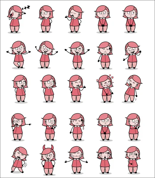 Various Poses of Comic Housewife - Set of Concepts Vector illust — 스톡 벡터