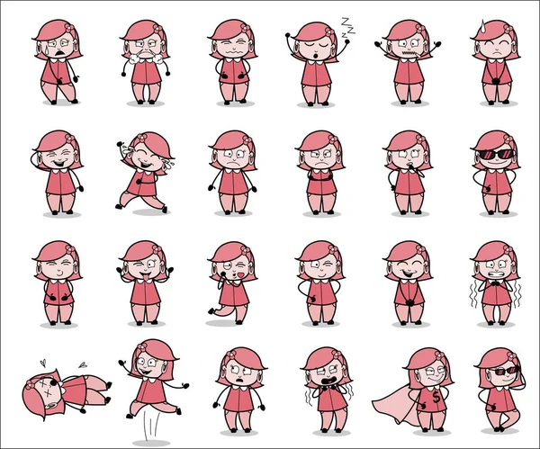 Poses of Cartoon Housewife Character - Set of Vintage Concepts V — 스톡 벡터
