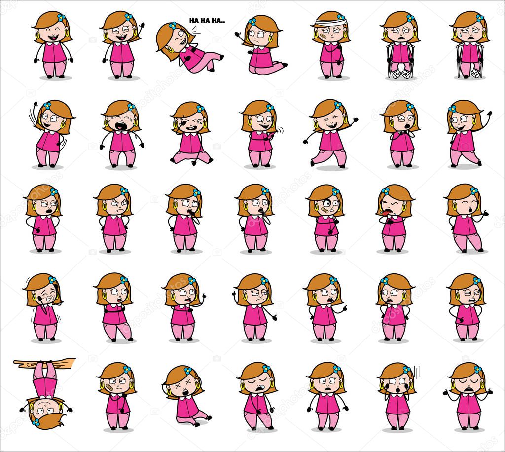 Cartoon Housewife Poses - Set of Concepts Vector illustrations