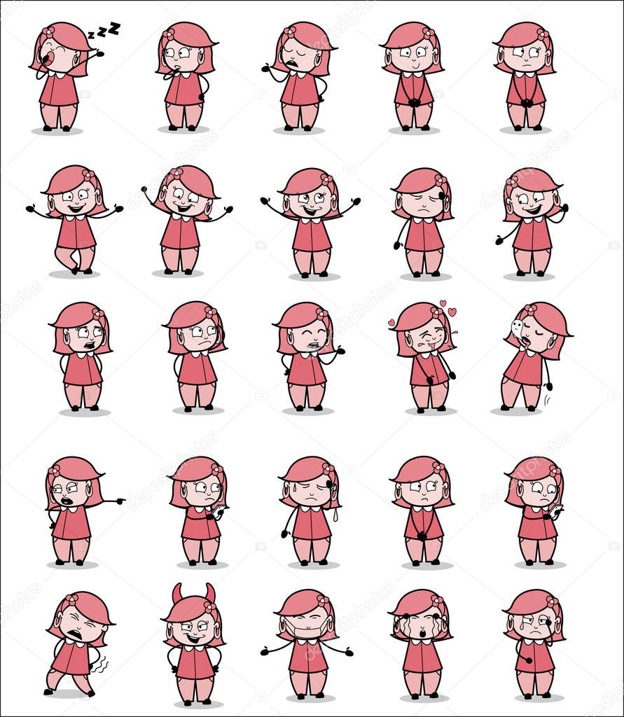 Various Poses of Comic Housewife - Set of Concepts Vector illust