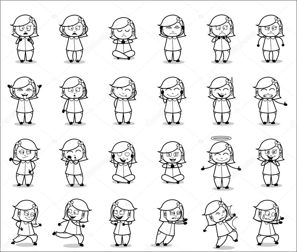 Collection of Cartoon Housewife Poses - Various Concepts Vector 