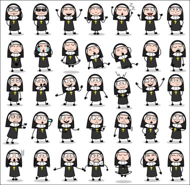 Comic Nun Lady Pozisyonları - Kavramların Vektör çizimleri