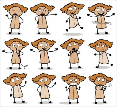 Comic Office Lady Pozisyonları - Kavram Vektörü Çizimleri