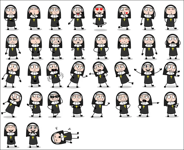 Poses of Cartoon Nun Lady - Conjunto de conceptos ilustraciones vectoriales — Vector de stock