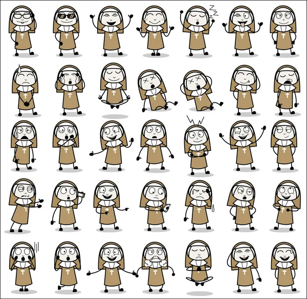 Collection of Various Nun Lady Poses - Set of Concepts Vector il — 스톡 벡터
