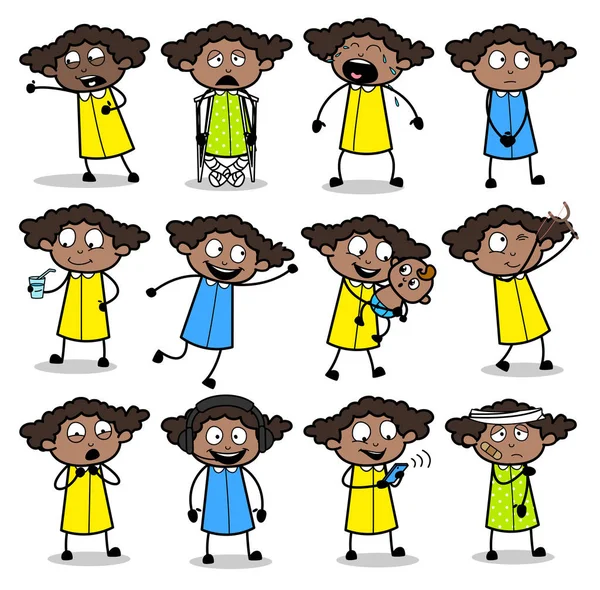 Various Kind of Office Lady Poses - Set of Comic Concepts Vector — Stock Vector