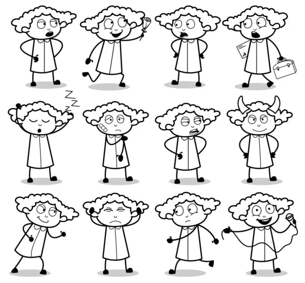 Poses de dessin de dame de bureau - Ensemble de concepts vectoriels illustrati — Image vectorielle