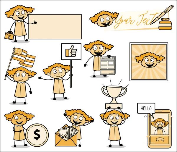 Vintage Comic Concepts of Office Lady - Set of Concepts Vector i