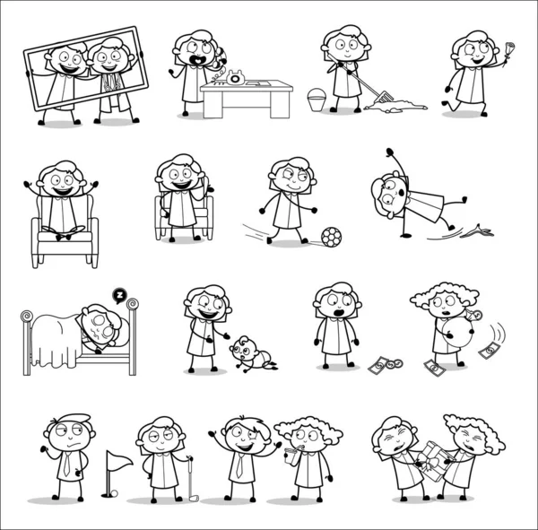 Female Worker - Set of Various Retro Concepts Vector illustratio - Stok Vektor