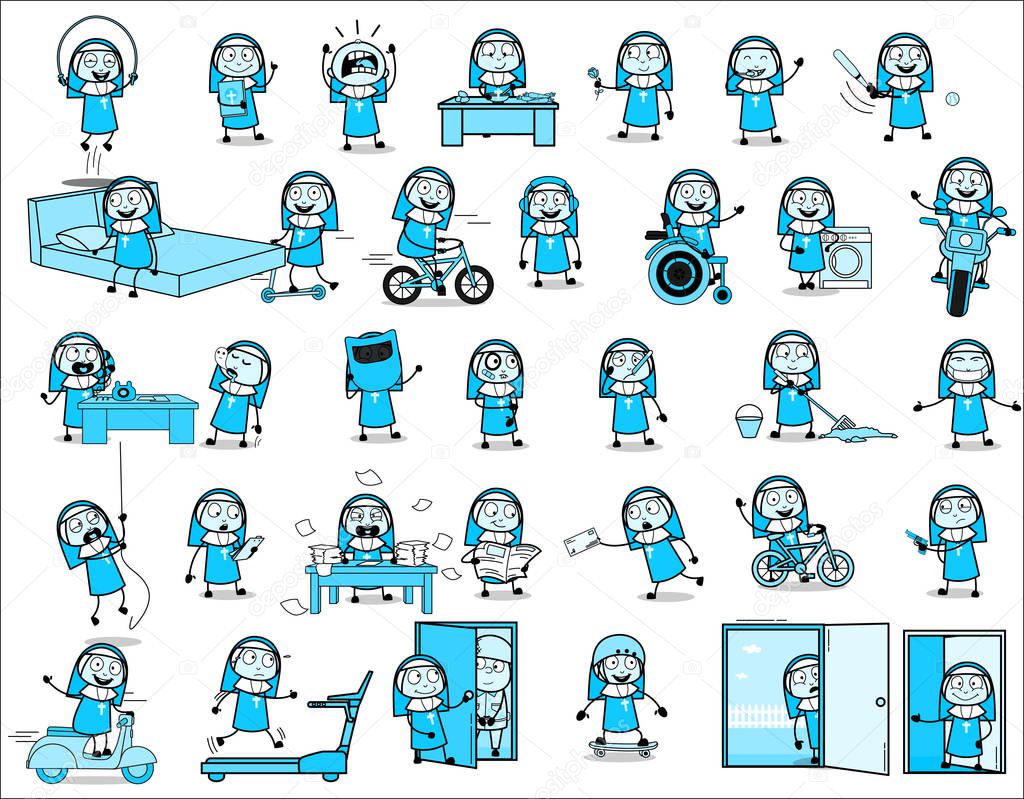 Collection of Nun Lady - Set of Concepts Vector illustrations