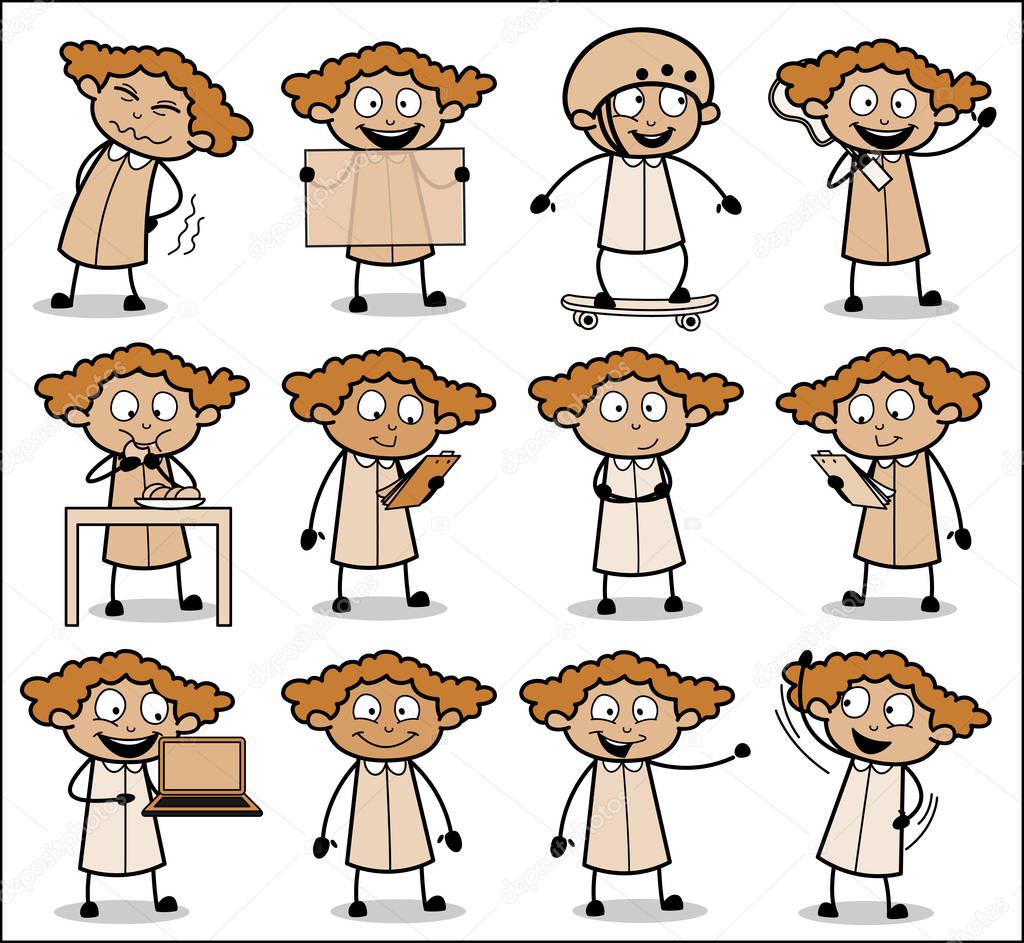 Poses of Cartoon Office Lady - Set of Concepts Vector illustrati