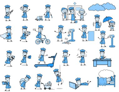 Çeşitli Vintage Karikatür Postacısı - Kavram Vektörü Çizimleri