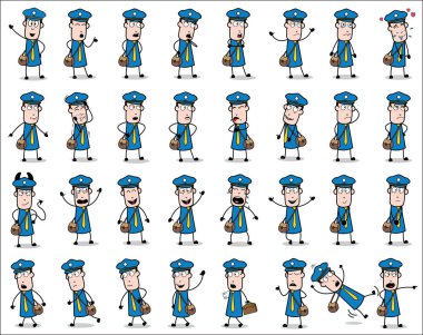 Cartoon Postman Poses - Set of Concepts Vector illustrations