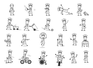 Retro Cartoon Postman Character Sketching - Set of Concepts Vect