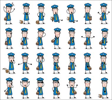 Various Cartoon Postman Poses - Set of Concepts Vector illustrat