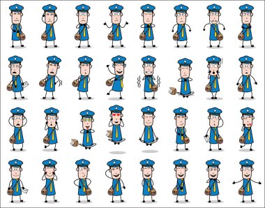 Cartoon Postman Character Poses - Set of Concepts Vector illustr