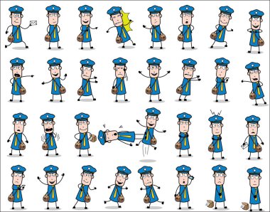 Cartoon Young Postman Poses - Set of Concepts Vector illustratio
