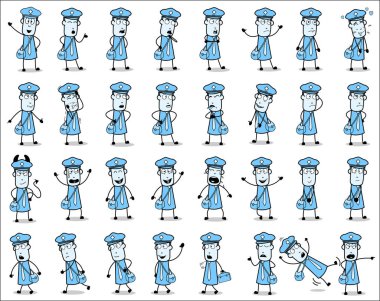 Various Vintage Postman Poses - Set of Concepts Vector illustrat