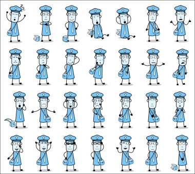 Different Poses of Comic Postman - Set of Concepts Vector illust