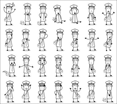 Black and White Comic Postman Poses - Set of Concepts Vector ill