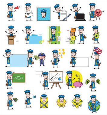 Young Cartoon Postman - Collection of Concepts Vector illustrati