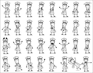 Drawing Art of Postman Poses - Set of Concepts Vector illustrati