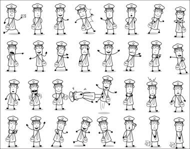 Comic Postman Poses - Set of Retro Concepts Vector illustrations