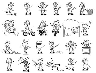 Funny Cartoon Vendor Character - Set of Concepts Vector illustra