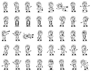 Retro Drawing of Cartoon Vendor Poses - Set of Concepts Vector i