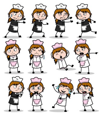 Collection of Cartoon Waitress Poses - Set of Concepts Vector il