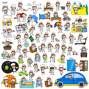 Cartoon Waitress - Set of Concepts Vector illustrations