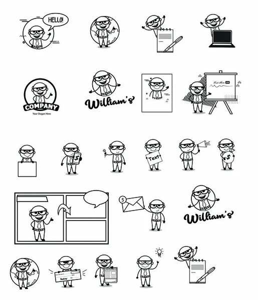 Retro Comic Old Boss Characters - Set of Concepts Vector illustr — Stock Vector