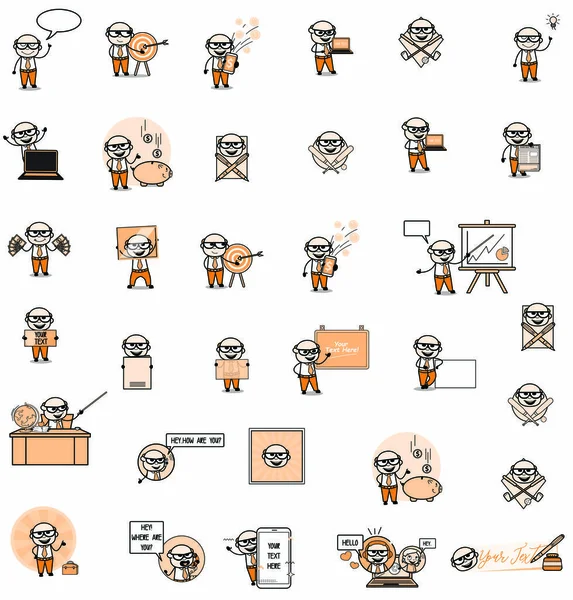 Various Vintage Cartoon Old Boss - Collection of Concepts Vector — 스톡 벡터