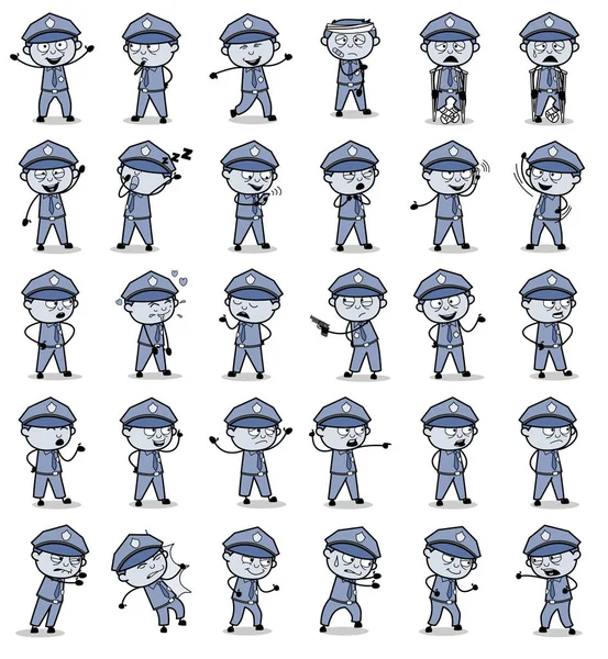 Poses comiques drôles policier policier - Ensemble de concepts vectoriel illustr — Image vectorielle