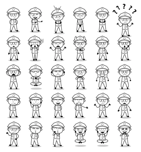 Retro Cartoon Policeman Cop Poses - Set of Concepts Vector illus — 스톡 벡터