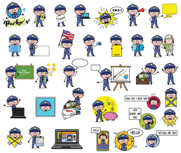 Policía policía policía con muchos conceptos - Conjunto de varios vectores illustr — Archivo Imágenes Vectoriales