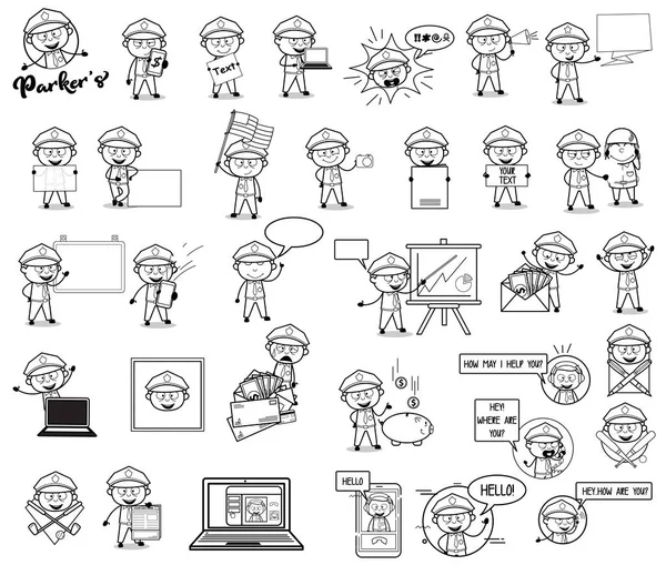 Retro Drawing of Policeman Cop Concepts - Set of Concepts Vector — Stockový vektor